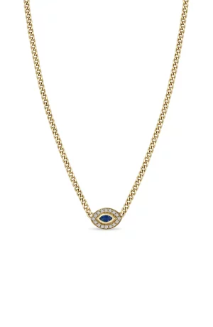 XS Curb Chain Marquise Blue Sapphire Halo Necklace