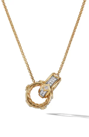 Modern Renaissance Double Pendant Necklace in 18K Yellow Gold with Full Pavé Diamonds