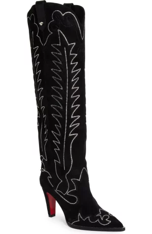 Santia Crystal Beaded Knee High Western Boot