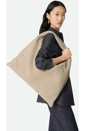 Large Hop Intrecciato Suede Hobo Bag